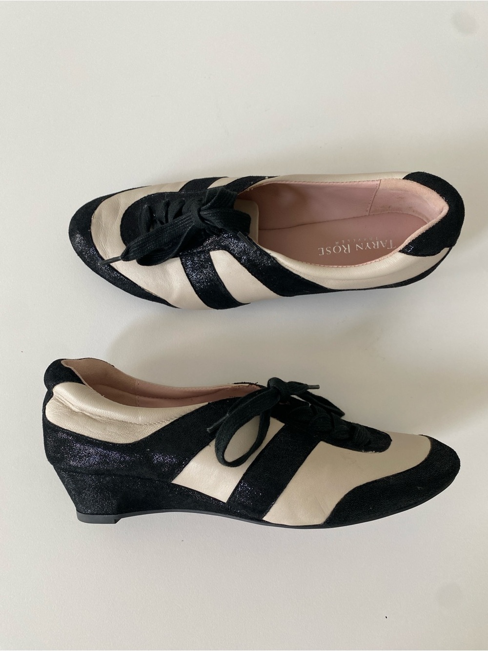 Taryn Rose Autumn Black & Cream Lace-Up Wedge Sneakers